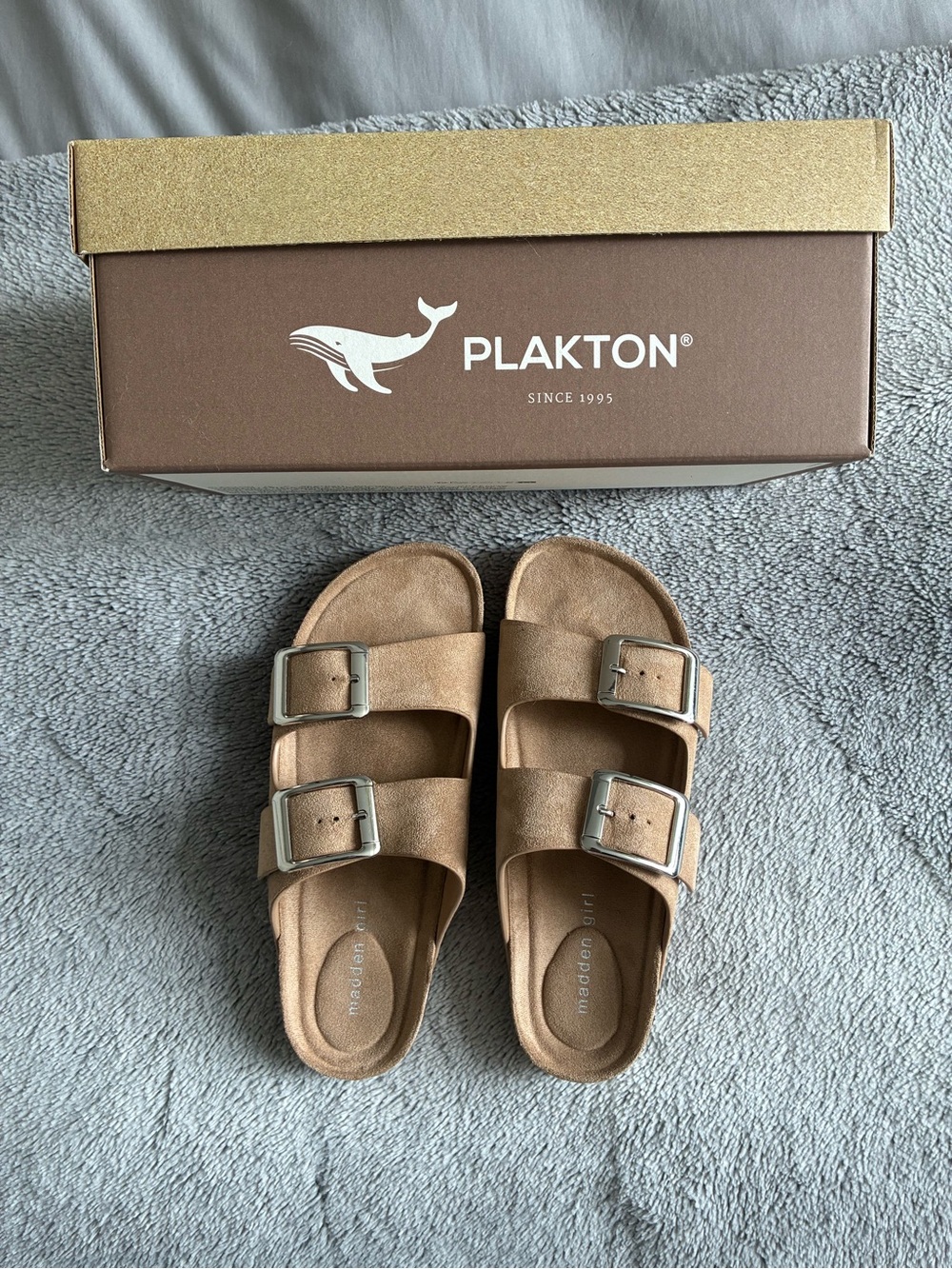 Plakton Women's Double-Buckle Slide Sandals in Tan